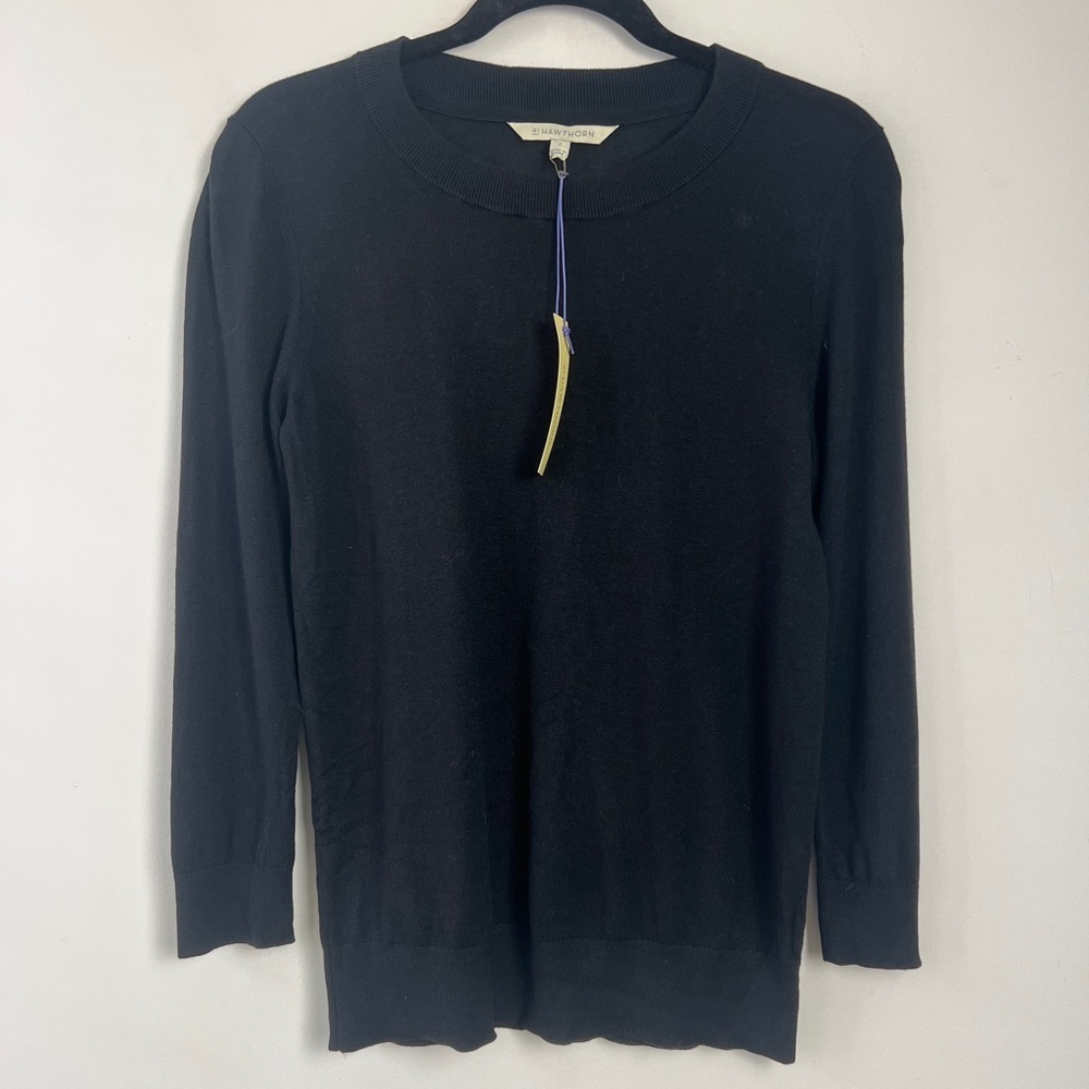 NEW 41 Hawthorne‎ Medium Black Silk Blend Minimalist Long Sleeve Sweater